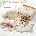 Golray Wooden Baby Gift Basket Newborn Girls Baby Shower Gifts Cloth Set with Bodysuit/Soft Shoes/Socks/Blanket/Bib/Headband/Wood Milestone, New Born Baby Girl Clothes Gender Reveal Gift Stuff
