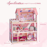 ROBUD Wooden Dollhouse, Doll House Playset with 24-pcs Exquisite Accessories, Working Elevator, Gift for Ages 3+