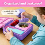 OmieBox Bento Box for Kids - Insulated Bento Lunch Box with Leak Proof Vacuum Insulated Food Jar - 3 Compartments, Two Temperature Zones (Unicorn Pink)