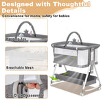 Baby Bassinet,3 in 1 Bedside Bassinet for Baby with Hanging Toys,Foldable Baby Bassinets Bedside Sleeper,4-Sided Mesh Bedside Crib with Wheels and Storage Basket,6 Height Adjustable (Light Grey)