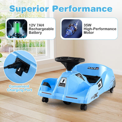 Costzon Electric Cleaning Go Kart for Kids, 12V Battery Powered Ride on Race Car with Detachable Mop, 3-Speed Remote Control, Horn, Music & Wireless Connection, Go Cart for Aged 2-5 Gifts (Blue)