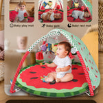 Heypappy Tummy Time Mat, 9-in-1 Watermelon Baby Play Gym Mat, Oversize Baby Play Activity Mats with Sunshade & 6 Detachable Sensory Toys, Washable Non-Slip Mat for Newborn Infant Baby Essentials Gift
