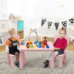 Costzon Kids Table and Chairs, 3 Piece Plastic Easy Clean Children Activity Desk for Reading, Drawing, Snack Time, Arts Crafts, Preschool, Kindergarten & Playroom, Toddler Table and Chair Set (Pink)