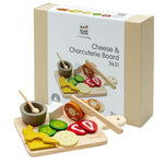 PlanToys® Wooden Pretend Cheese & Charcuterie Board Food Toy for Kids | Includes Cheese, Sausage, Crackers, Grapes, Knife & Board | Montessori Role Play Kitchen Toy for Imaginative Learning