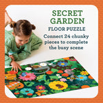 Petit Collage Floor Puzzle, Secret Garden, 24-Pieces – Large Puzzle for Kids, Completed Garden Puzzle Measures 18” x 24” – Makes a Great Gift Idea for Ages 3+