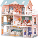 ROBUD Wooden Dollhouse for Kids Girls, Toy Gift for 3 4 5 6 Years Old, with Furniture