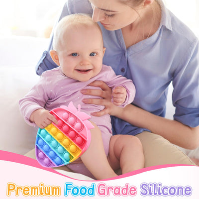 Bubble Fidget Sensory Toys,Cute Push Silicone Squeeze Toy for Autism Anxiety Stress Relief Small Strawberry Toddler Fidgets Party Travel Office Classroom Gifts for Kids Girl Boy Adults