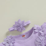 ZAXARRA Infant Baby Girl Romper Dress Baby Dress Romper Flowers Lace Fall Winter Clothes with Headband (Purple, 6-9 Months)