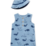 Little Me Clothes for Baby Boys' Whales Romper with Hat, Blue Bell/True Navy, 3 Months