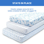 Delta Children Fitted Crib Sheets for Girls and Boys - 100% Organic Cotton Crib Sheet for Standard Crib and Toddler Mattresses - 28x52 Inch - GOTS Certified (Pack of 3), Blue Botanicals