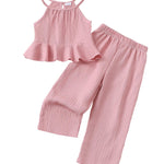 Toddler Clothes 2t 3t Girl Summer Clothes Kids Cute Pink Halter Crop Tops High Waist Pants Toddler Girl Summer Outfits Children Matching Clothing Set