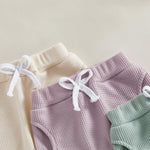 Sejardin Toddler Baby Girl Shorts 3 Pack Solid Waffle Elastic Waist Bottoms Infant Summer Casual Shorts (Apricot Purple Green, 6-12 Months)
