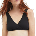 Motherhood Maternity Nursing Bras, Women’s Cotton Spandex Wrap Front Sleep Bra, Bralette for Breastfeeding & Pumping, Black, 1-Pack, Large