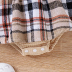Baby Girl Clothes Fall Winter Outfit Plaid Romper Long Sleeve Dress Lace Ruffles Bodysuit with Bow Headband