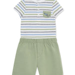 Little Me Clothes for Baby Boys' Whales Short Set, Reseda Green, 3 Months