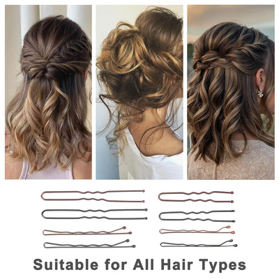 250 Pcs Hair Pins Bobby Pins Brown Hair with Storage Box, Wavy Bobby Pins 2inch 2.4inch, U Shaped Hair Pins 2inch 2.8inch, Suitable for All Hair Types, Hair Clips Hair Pin for Women and Girls