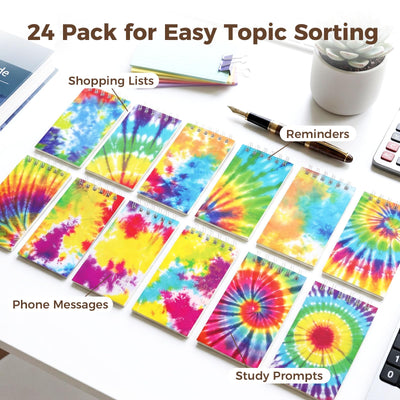 Koogel 24PCS Small Spiral Notebook, Blank Mini Pocket Journal Notebook for Kids Back to School, Tie Dye Style Journal Mini Memo Pads for Tie Dye Birthday Pastel Art Party Favors Gift Supplies