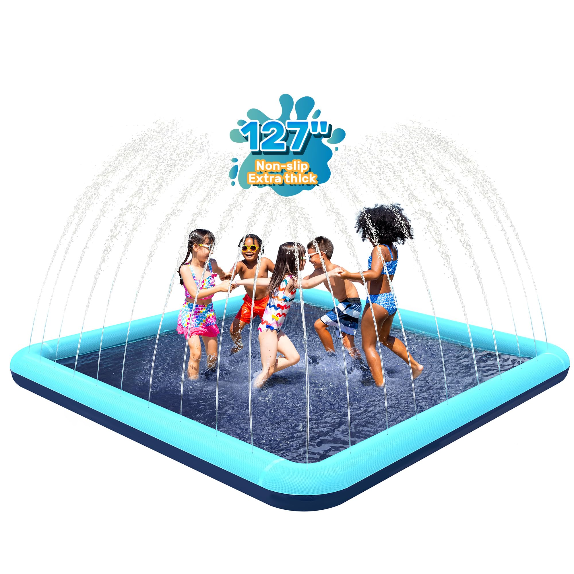 97'' Splash Pad for Dogs, Non-Slip Sprinkler for Kids, Square Splash Pad for Kids Ages 4-8, Splash Pads for Toddlers 1-3, Dog Sprinkler Shallow Pool, Outdoor Water Toys for Backyard, Teal