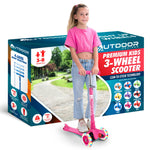 Outdoor Cruiser 3-Wheel Kids Scooter – with Lean-to-Steer Technology, Wide Deck, Led Lighted Wheel, 4-Level Adjustable Height T-bar Handle, Support Kids Up to 150 Lbs, for Boys & Girls Ages 3-8, Pink
