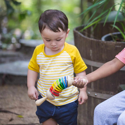 PlanToys Wooden Clatter Toy Percussion Musical Instrument (6413) | Sustainably Made from Rubberwood and Non-Toxic Paints and Dyes