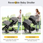 MU Double Stroller, Foldable Twin Tandem Stroller with Adjustable Backrest, Reversible Seat, 5-Point Harness, Storage Basket, Convertible Baby Bassinet for Infant and Toddler, Gray