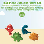 PlanToys 4 Dinosaur Dino Animal Playset (6126) | Sustainably Made from Rubberwood and Non-Toxic Paints and Dyes | Eco-Friendly PlanWood