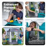 Step2 Neat & Tidy Cottage Kids Playhouse, Indoor/Outdoor Playset, Interactive Play with Sounds, Made of Durable Plastic, for Toddlers 1.5+ Years Old, Grey