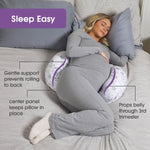Boppy Side Sleeper Pregnancy Pillow, Gray Falling Leaves, Portable, Supportive Pregnancy Pillows for Sleeping on Your Side, Stay-Put Design with Stretchy Center Panel That Grows with Your Bump