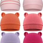 6 Pieces Newborn Baby Hat Bear Ears Infant Caps Baby Boy Girl Toddler Hats Infant Beanie Caps for 0-3 Months (Pink White, Light Pink, Dark Pink, Orange, Rose Red, Purple,Classic)
