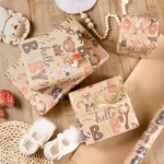 WRAPAHOLIC Kraft Baby Shower Wrapping Paper Roll - Mini Roll - 17 Inch x 16.5 Feet - Little Woodland Animal Wrapping Paper for Baby Shower, Kids Girls Boys Birthday
