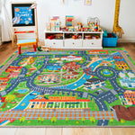 plumlik Car Rug Play Mat for Kids Toy Cars, Road Traffic Playmat for Kid Bedroom, Non-Slip Machine Washable Town City Race Track Carpet for Learn and Have Fun 3'x4'/ 36"x48"