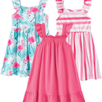 PATPAT 3 Packs Girl Toddler Dresses Sleeveless Flamingo Striped Toddler Casual Dresses 4-5 Years Multicoloured