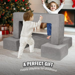 VEVOR Modular Kids Play Couch, Toddler Sofa Bed, Child Sectional Sofa with Removable Cover for Kids Girls & Boys, Grey