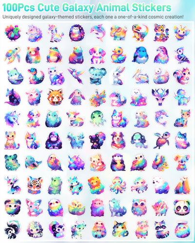 100 Pcs Cute Rainbow Animal Stickers Pack for Kids Girls Teens, Kawaii Waterproof Vinyl Decals,Cartoon Starry Animal Sticker for Water Bottle,Laptop,Luggage,Skateboard,Teaching Rewards,Party Favors