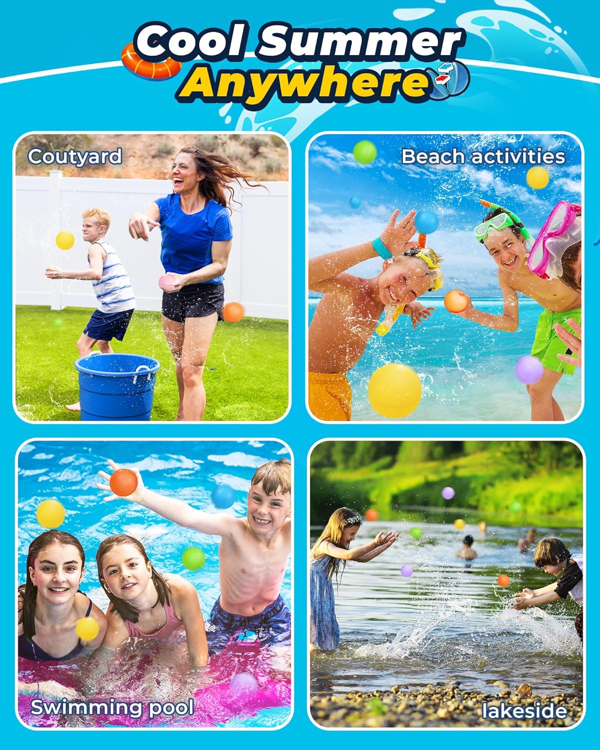 SOPPYCID 6PCS Reusable Water Balloons - Quick Fill Water Balls Toys For Toddler Age 4-8 - Refillable Magnetic Self-Sealing Water Splash Bomb For Summer Party Pool Outdoor Beach Toys for kids Age 8-12