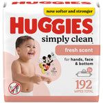 Huggies Simply Clean wipes packaging with a child and Mickey Mouse illustration.