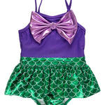 RuffleButts Girls UPF50+ Sun Protection Princess Sleeveless One Piece Swimsuit - Shiny Mermaid Princess, 3-6m