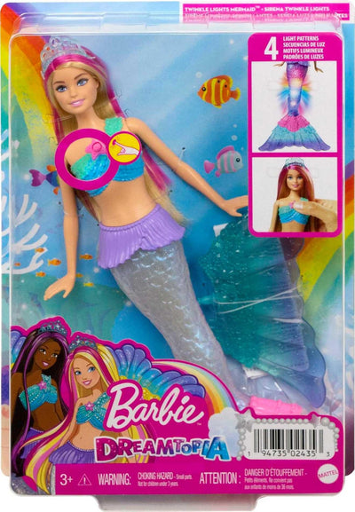 Barbie Dreamtopia Doll, Mermaid Toy with Water-Activated Light-Up Tail, Pink-Streaked Hair & 4 Colorful Light Shows