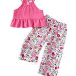 Toddler Clothes 2t 3t Girl Summer Clothes Kids Cute Red Halter Crop Ruffle Tops High Waist Long Flower Pants Toddler Girl Summer Outfits Clothing Set