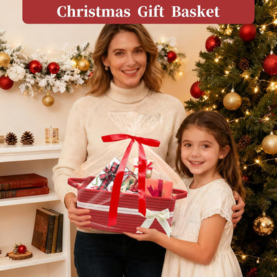 Gift Baskets Empty for Kids, Storage Basket for Gifting Small Woven Rope Basket for Towels Baby Shower Baskets for Toys Valentines Day Basket for Home Décor Red&White, 13 x 10 x 5 inches
