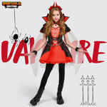 Spooktacular Creations Halloween Girls Vampire Costume, Red Dark Vampire Dress Costume for Girls Halloween Dress up, Role-Playing and Parties