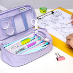 SPACEMATE Pencil Case Pouch Box Bag School Supplies Girls Boys Kids, Cute Preppy Stuff Large Big Capacity Aesthetic Pen Organizer, Back to College Stationary, Purple, Heavy Duty Canvas, 1800ml