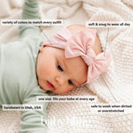 Baby Bling Bows - Newborn to Little Baby Girl Bows, 2 Pack Nylon Super Soft Stretchy Knot Toddler Headbands, Perfect Hair Accessories Head Bands for Infant Kids (Fawn & Oatmeal)