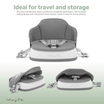 Dream On Me Cozy Pod Baby Booster Seat for 6–36 Months, Portable Travel Booster Chair with 3-Point Safety Harness & 2 Fixing Belts, for Table & Dining, Lightweight Foldable & Easy to Carry - Gray