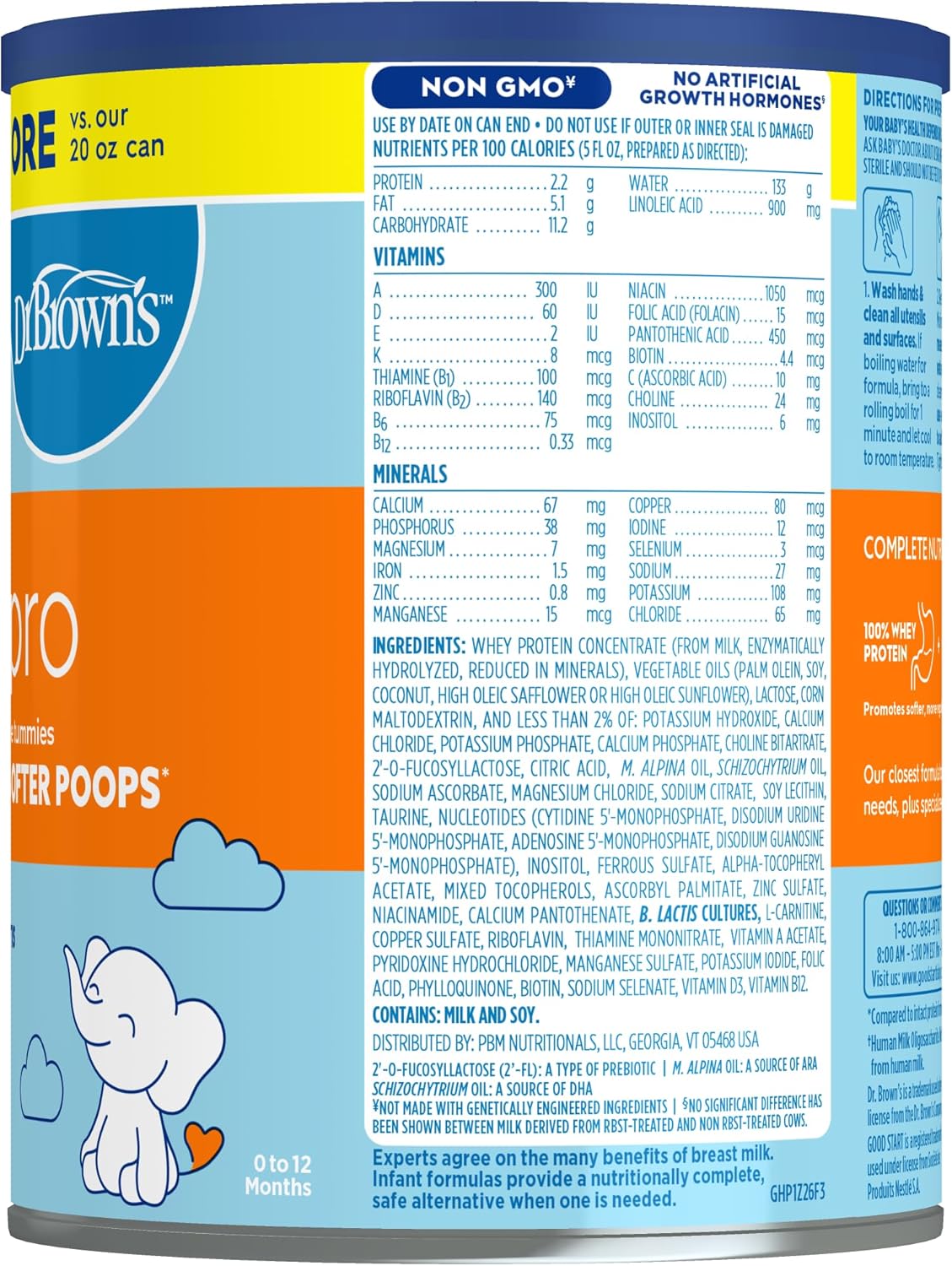 Good Start | Dr. Brown’s Gentle Pro, Baby Formula Powder, For Sensitive Tummies, Easy Digestion and Softer Poops, Infant Formula with Probiotics, DHA, Non-GMO, 32 OZ