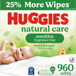 Huggies Natural Care Sensitive Baby Wipes, Unscented, Hypoallergenic, 99% Purified Water, 12 Flip-Top Packs (768 Wipes Total), Packaging May Vary