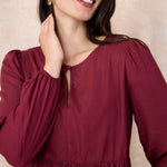 Motherhood Maternity Women’s Long Sleeve Empire Waist Keyhole Woven Pregnancy Blouse, Zinfandel, Small
