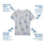 Garanimals Baby & Toddler Boy Surf Tees - Short Sleeve Tees - Kid's Casual Crew Neck - Size 6-9 Months - Blue, Light Grey, White, Navy Blue - 4 Pack