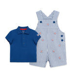Little Me Clothes for Baby Boys' Baseball Shortall Set, Blue Quartz/White, 18 Months