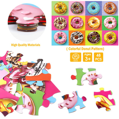 Jumbo Floor Puzzle for Kids,48 Piece Colorful Donuts Jigsaw Puzzles,Learning Educational Toys for Toddlers Ages 3-5,Children Easter Gift for Boy Girl Ages 4-8 (Donut)